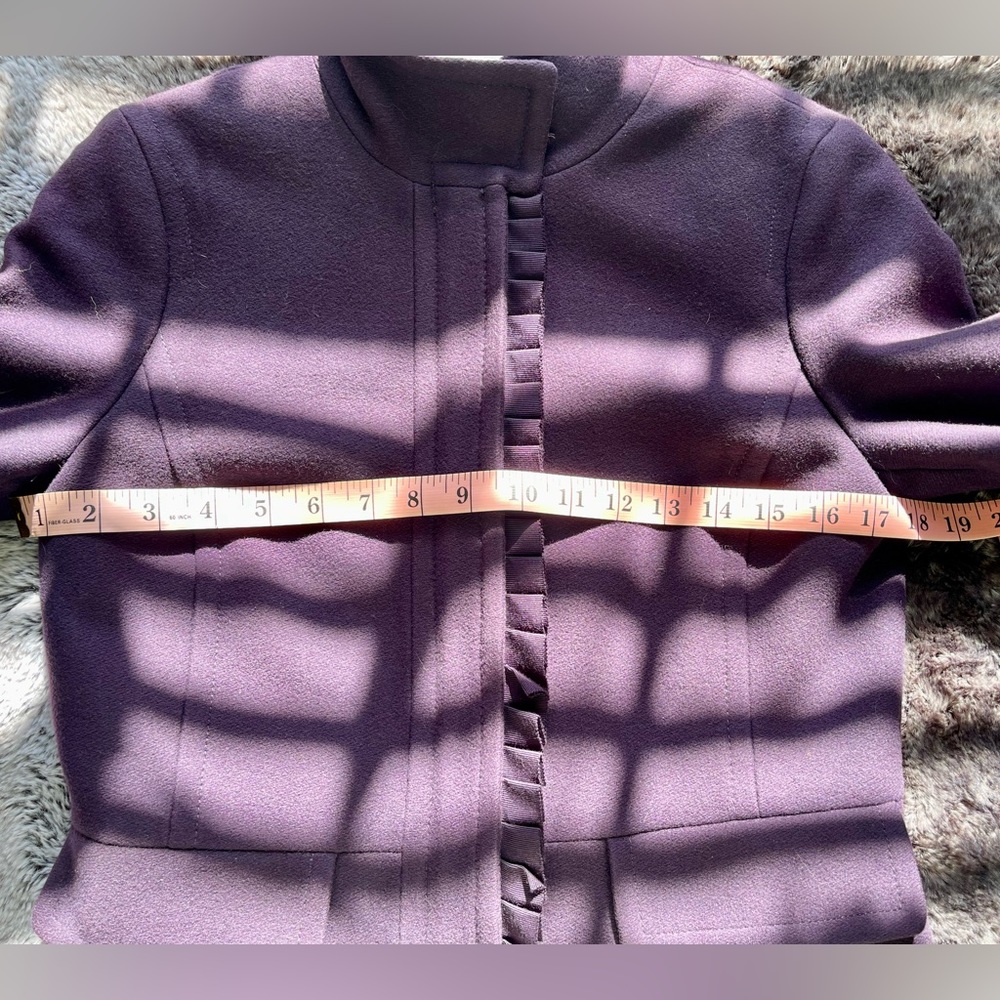 Banana Republic Royal Purple Wool Pea Coat Ruffle Detail Size XS - Picture 6 of 7